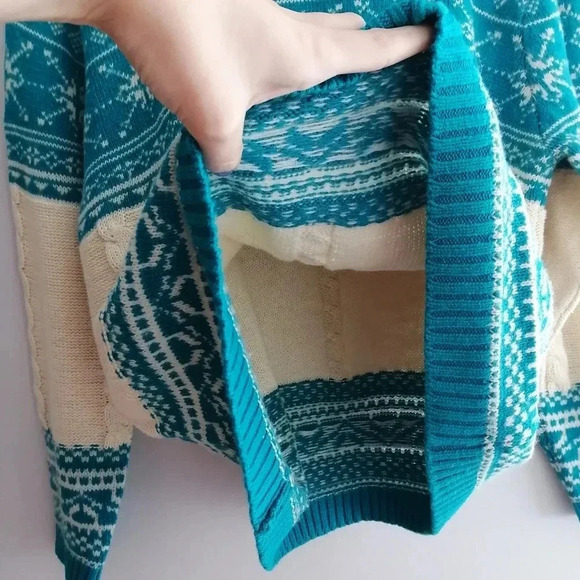 Vintage Fair Isle Fisherman Cable Knit Cotton Ramie Lambswool Sweater Medium - Picture 10 of 15